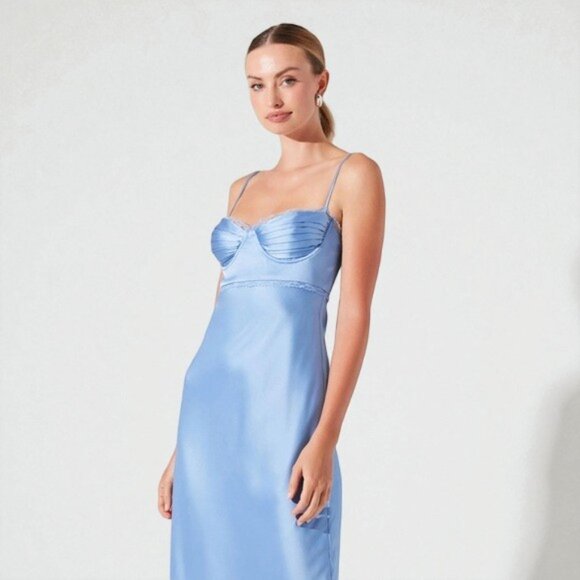 NWT ASTR Florianne Satin Maxi Dress Blue - Picture 2 of 10